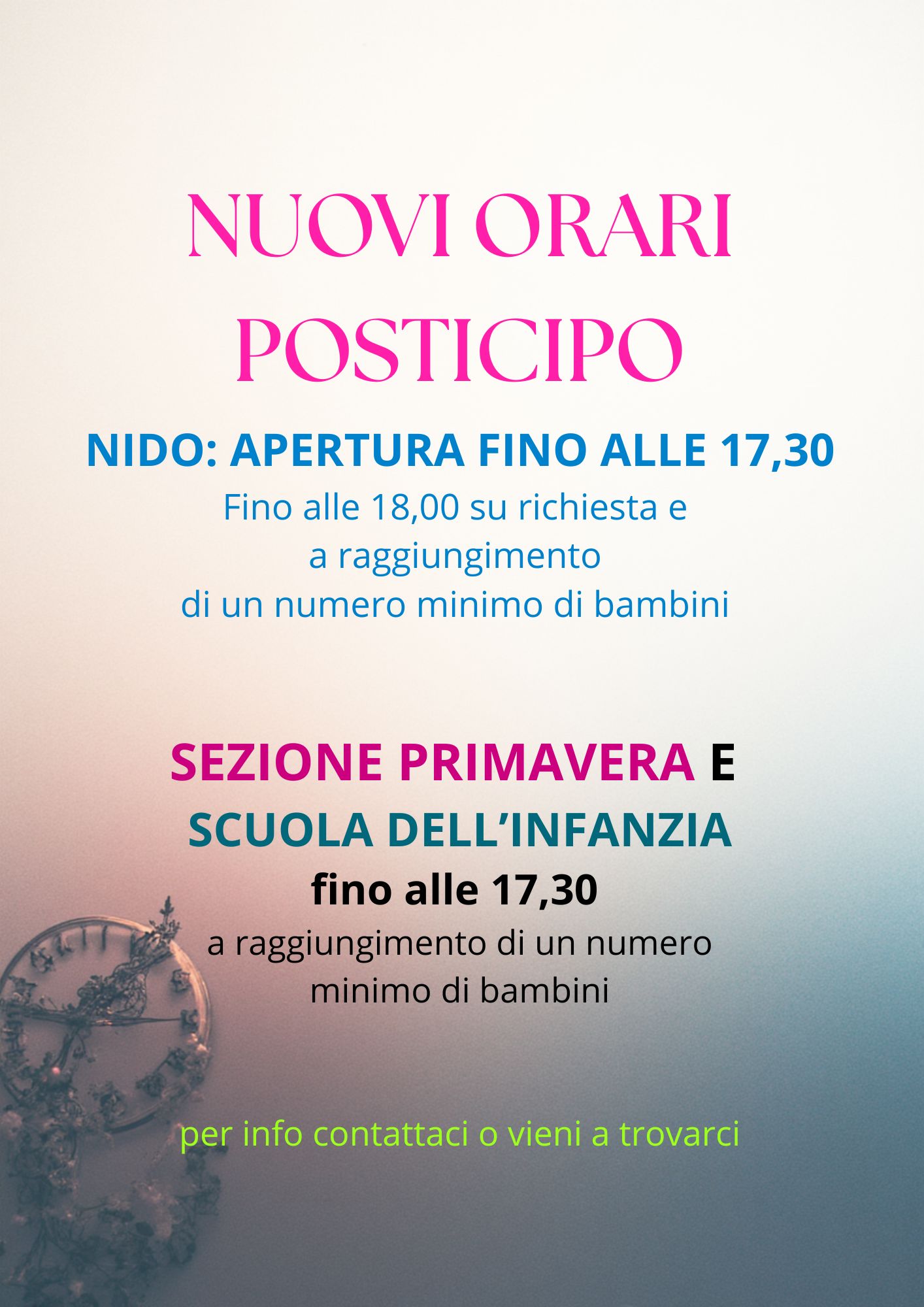 NUOVI ORARI POSTICIPO