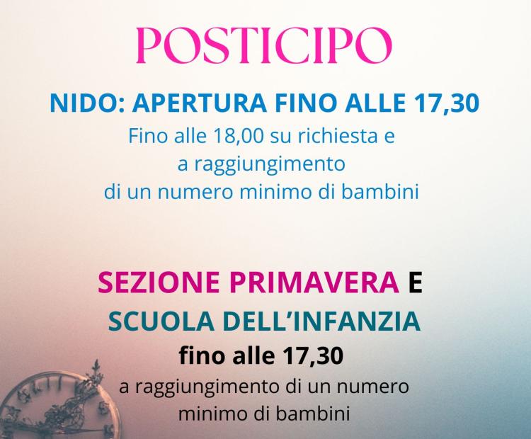 NUOVI ORARI POSTICIPO